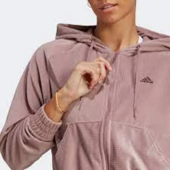 Brand New Women's Adidas Training Hyperglam cropped velour hoodie - Picture 12 of 16